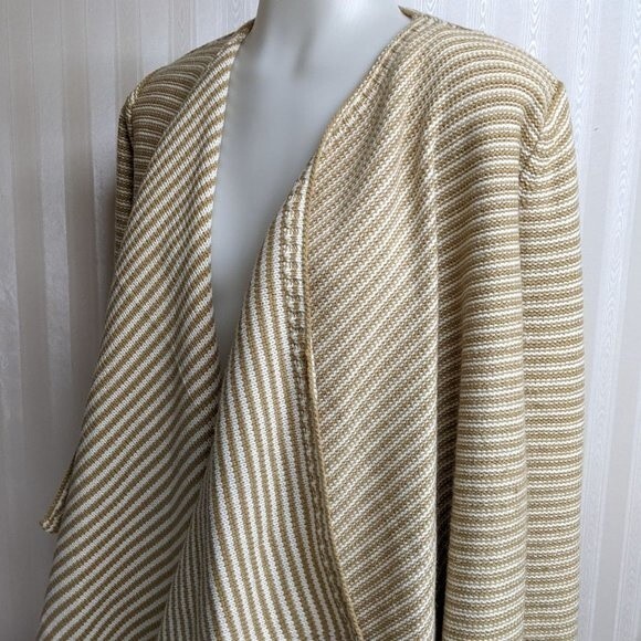Merona Cardigan Women Medium Open Front Waterfall Striped Beige M - Picture 3 of 7